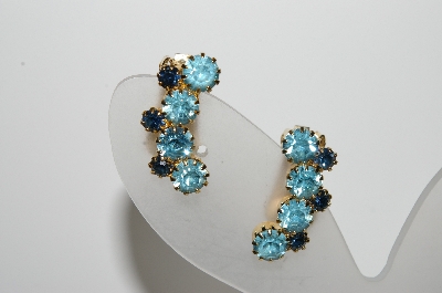 +MBA #98-106  "Vintage Goldtone Two Shades Of Blue Rhinestone Clip On Earrings"