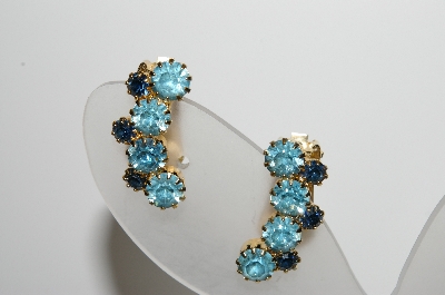 +MBA #98-106  "Vintage Goldtone Two Shades Of Blue Rhinestone Clip On Earrings"