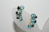 +MBA #98-106  "Vintage Goldtone Two Shades Of Blue Rhinestone Clip On Earrings"