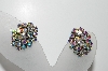 +MBA #98-179  "Vintage Antiqued Silvertone AB Crystal Rhinestone Clip On Earrings"