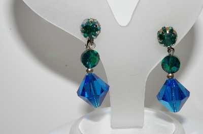 +MBA #98-243  "Vintage Silvertone Peacock Colored Glass Bead Earrings"