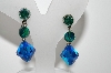 +MBA #98-243  "Vintage Silvertone Peacock Colored Glass Bead Earrings"