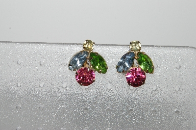 +MBA #98-044  ""Vintage Goldtone Multi Colored Rhinestone Screw Back Earrings"
