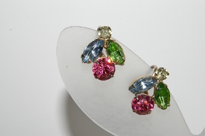 +MBA #98-044  ""Vintage Goldtone Multi Colored Rhinestone Screw Back Earrings"