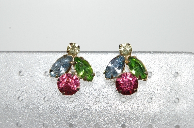 +MBA #98-044  ""Vintage Goldtone Multi Colored Rhinestone Screw Back Earrings"