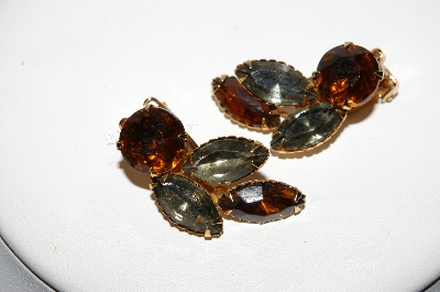 +MBA #98-315  "Vintage Silvertone Brown & Smokey Grey Rhinestone Clip On Earrings"