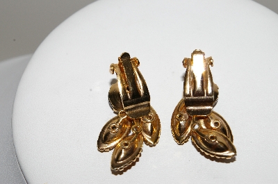 +MBA #98-315  "Vintage Silvertone Brown & Smokey Grey Rhinestone Clip On Earrings"