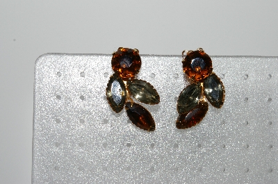 +MBA #98-315  "Vintage Silvertone Brown & Smokey Grey Rhinestone Clip On Earrings"