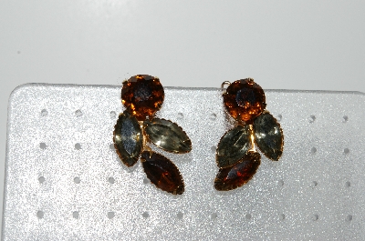 +MBA #98-315  "Vintage Silvertone Brown & Smokey Grey Rhinestone Clip On Earrings"