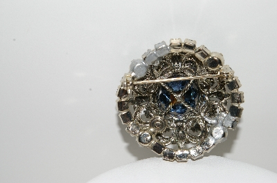 +MBA #98-033  "Vintage Silvertone Blue & Green Rhinestone Brooch"