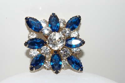 +MBA #98-091  "Vintage Goldtone Blue Navette & Clear Rhinestone Pin"