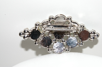 +MBA #98-097  "Vintage Silvertone Faux Turquoise & Moonstone Brooch"