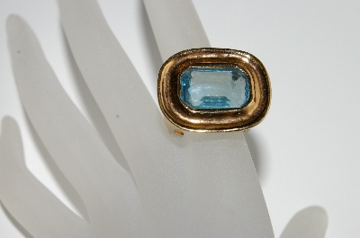 +MBA #98-080  "Vintage Gold Plated Baby Blue Glass Stone Ring"