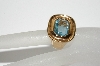 +MBA #98-080  "Vintage Gold Plated Baby Blue Glass Stone Ring"