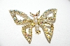 +MBA #98-023  "Vintage Goldtone AB Crystal Rhinestones & Faux Pearl Butterfly Pin"