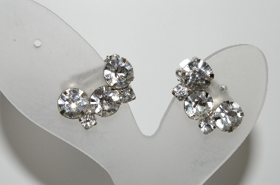 +MBA #98-115 "Vintage Silvertone Clear Crystal Rhinestone Clip On Earrings"