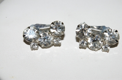 +MBA #98-115 "Vintage Silvertone Clear Crystal Rhinestone Clip On Earrings"