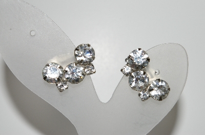 +MBA #98-115 "Vintage Silvertone Clear Crystal Rhinestone Clip On Earrings"