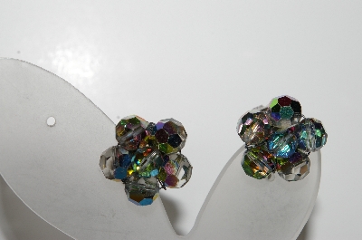 +MBA #98-114  "Vintage Silvertone AB Crystal Clip On Earrings"