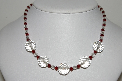 +MBA #98-015  "Vintage Red & Clear Crystal  Bead Necklace"
