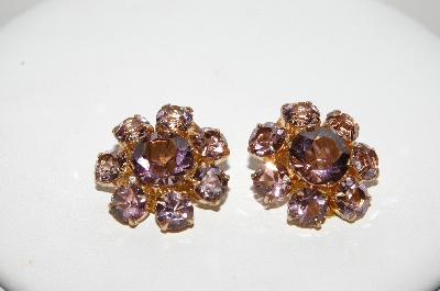+MBA #98-012  "Vintage  Goldtone Lavender Glass Clip On Earrings"