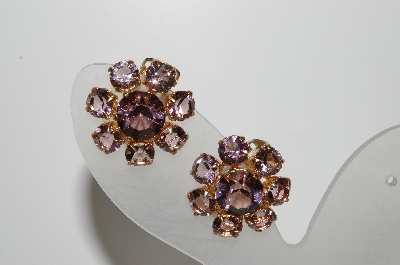 +MBA #98-012  "Vintage  Goldtone Lavender Glass Clip On Earrings"