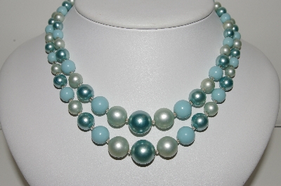 +MBA #98-050  "Vintage Made In Japan Multi Shades Of Blue Bead Necklace"