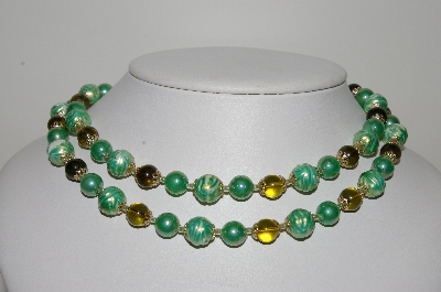 +MBA #98-165  "Vintage Made In Japan Green Acrylic Bead 2 Strand  Necklace"