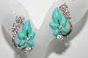 +MBA #98-651  "Vintage Silvertone Blue Lucite & Clear Crystal Screw back Earrings"