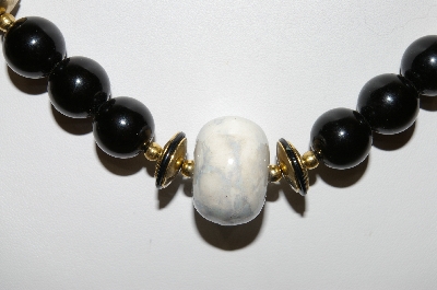 +MBA #98-061  "Vintage Made In Japan Black Acrylic Beads & Ceramic Bead Necklace"