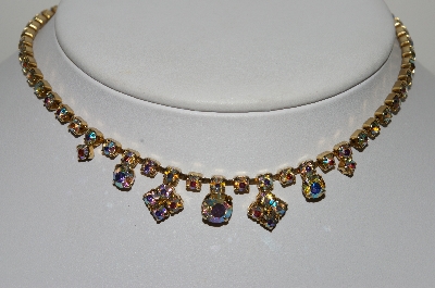 +MBA #98-019  "Vintage Goldtone AB Crystal Choker"