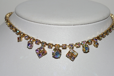 +MBA #98-019  "Vintage Goldtone AB Crystal Choker"