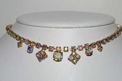 +MBA #98-019  "Vintage Goldtone AB Crystal Choker"