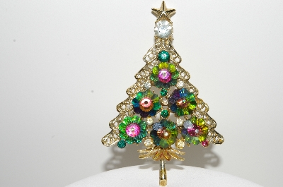 +MBA #98-032  "Vintage Goldtone Fancy Crystal & Rhinestone Christmas Tree Pin"