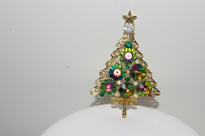 +MBA #98-032  "Vintage Goldtone Fancy Crystal & Rhinestone Christmas Tree Pin"
