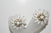 +MBA #98-219  "Judy Lee  Fancy Milk Glass & Clear Crystal Rhinestone Clip On Earrings"