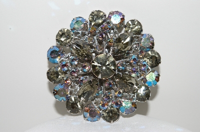 +MBA #98-085  "Vintage Silvertone Gray & AB Crystal Rhinestone Brooch"