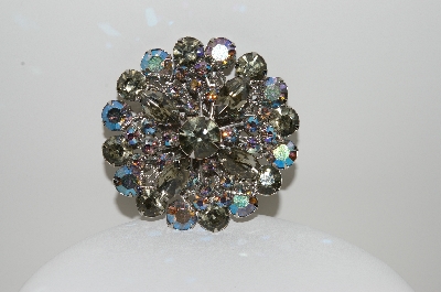+MBA #98-085  "Vintage Silvertone Gray & AB Crystal Rhinestone Brooch"