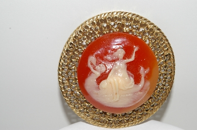 +MBA #98-038 "Vintage Goldtone Cast Acrylic Mermaid Pin"