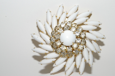 +MBA #98-078  "Judy Lee White Milk Glass & Rhinestone Fancy Pin"