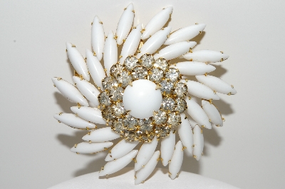+MBA #98-078  "Judy Lee White Milk Glass & Rhinestone Fancy Pin"