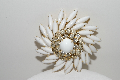 +MBA #98-078  "Judy Lee White Milk Glass & Rhinestone Fancy Pin"