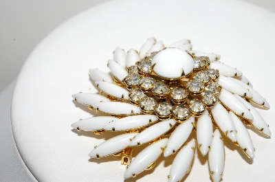 +MBA #98-078  "Judy Lee White Milk Glass & Rhinestone Fancy Pin"