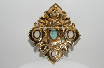 +MBA #98-092  "Sarah Coventry Faux Turquoise & Pearl Brooch/Pendant Combo"