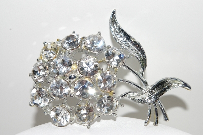 +MBA #98-301 "Vintage Silvertone Clear Crystal Rhinestone Brooch"