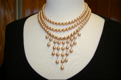 +   3 Row Pink Glass Pearl Necklace W/ Matching Stretch Bracelet