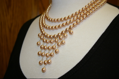 +   3 Row Pink Glass Pearl Necklace W/ Matching Stretch Bracelet