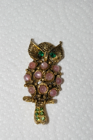 +MBA #98-182  "Vintage Goldtone Fancy Owl Pin"