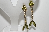 +MBA #99-079  "Vintage Silvertone Green & AB Rhinestone Dangle Clip On Earrings"