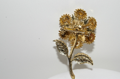 +MBA #99-398  "Vintage Goldtone Blue Crystal Rhinestone Flower Pin"